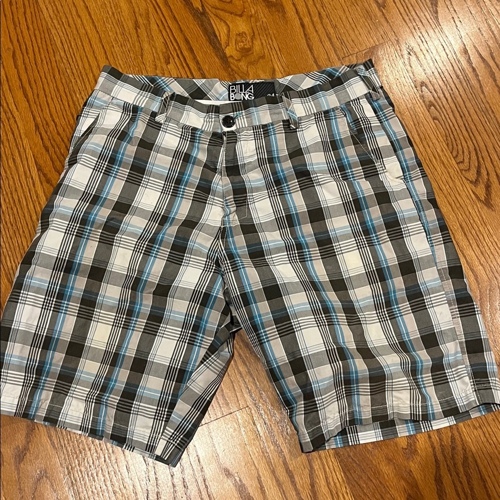 Billabong Checkered Shorts - Black, Blue, and White men size 34